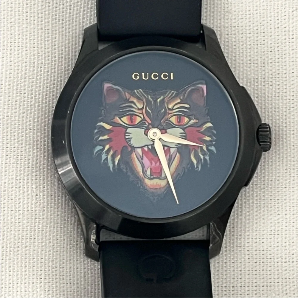 Gucci Black Watch with Multicolor Cat Face Dial